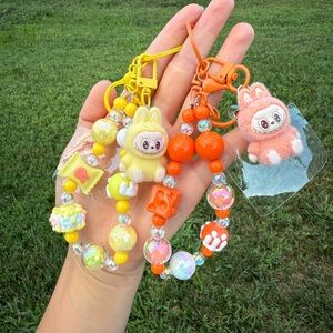 1 PC Handmade Labubu Bunny Beaded Keychain-Cute Monster Phone Charm-MM Beans